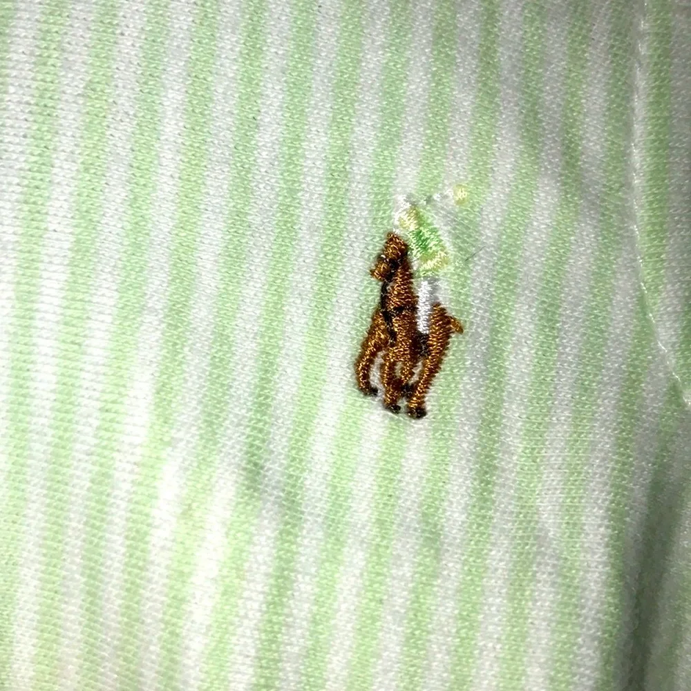 Ralph Lauren vintage 3 mos infant pinstriped button romper green white logo